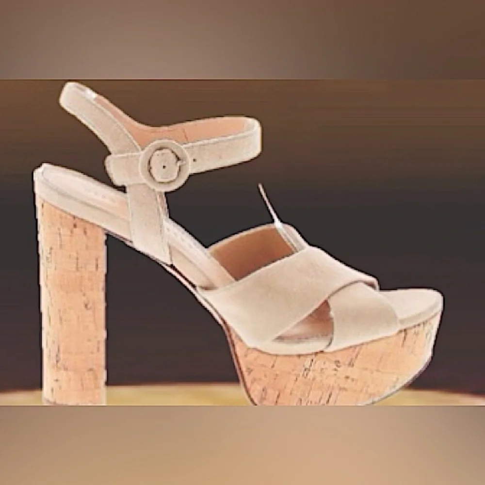 Veronica Beard Cream Suede High Platform Cork Heel Sandals Size 9.5